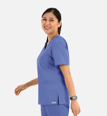 Core 1626 Curved V-Neck Top Ceil Blue