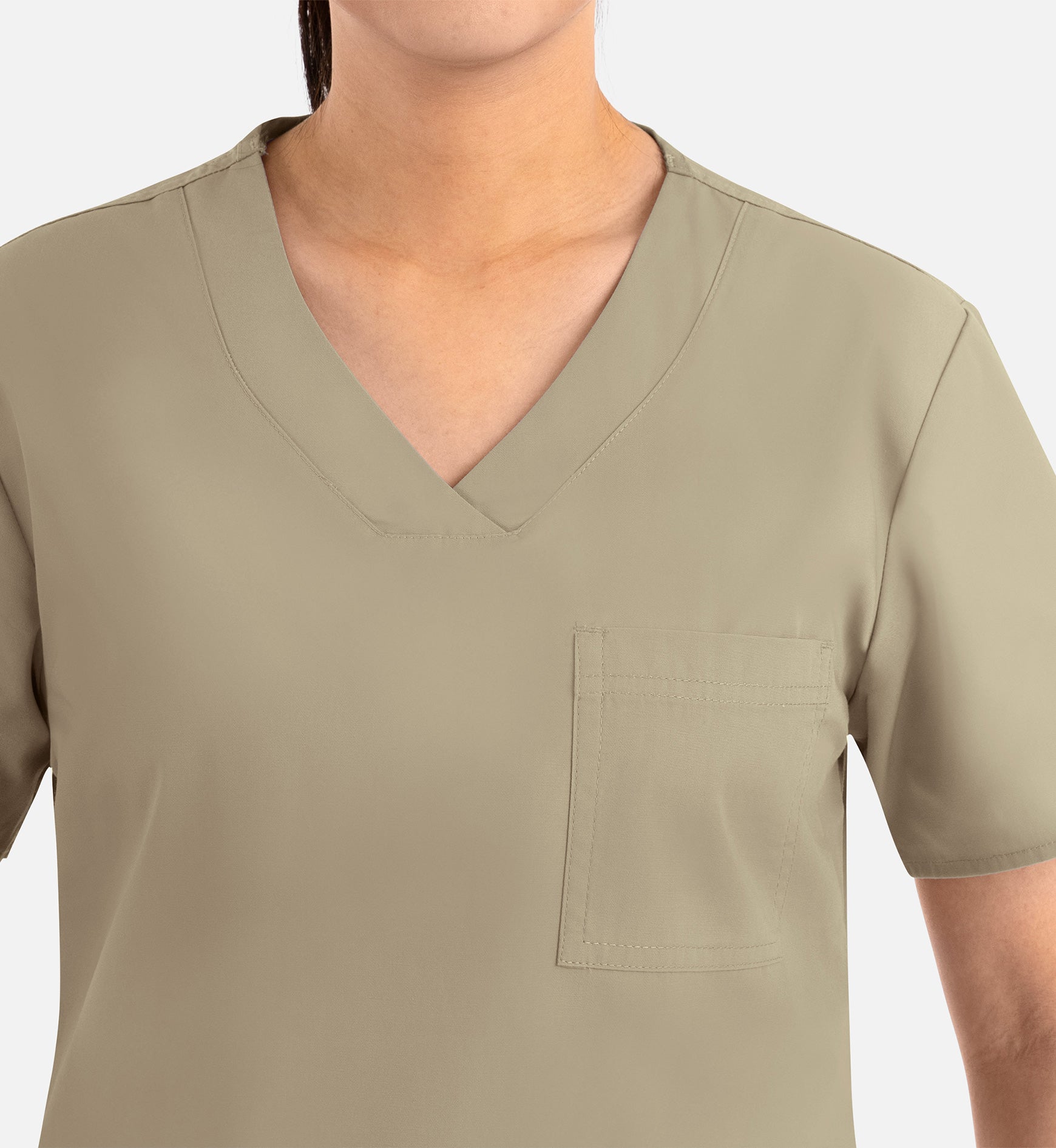 Core 1626 Curved V-Neck Top Khaki