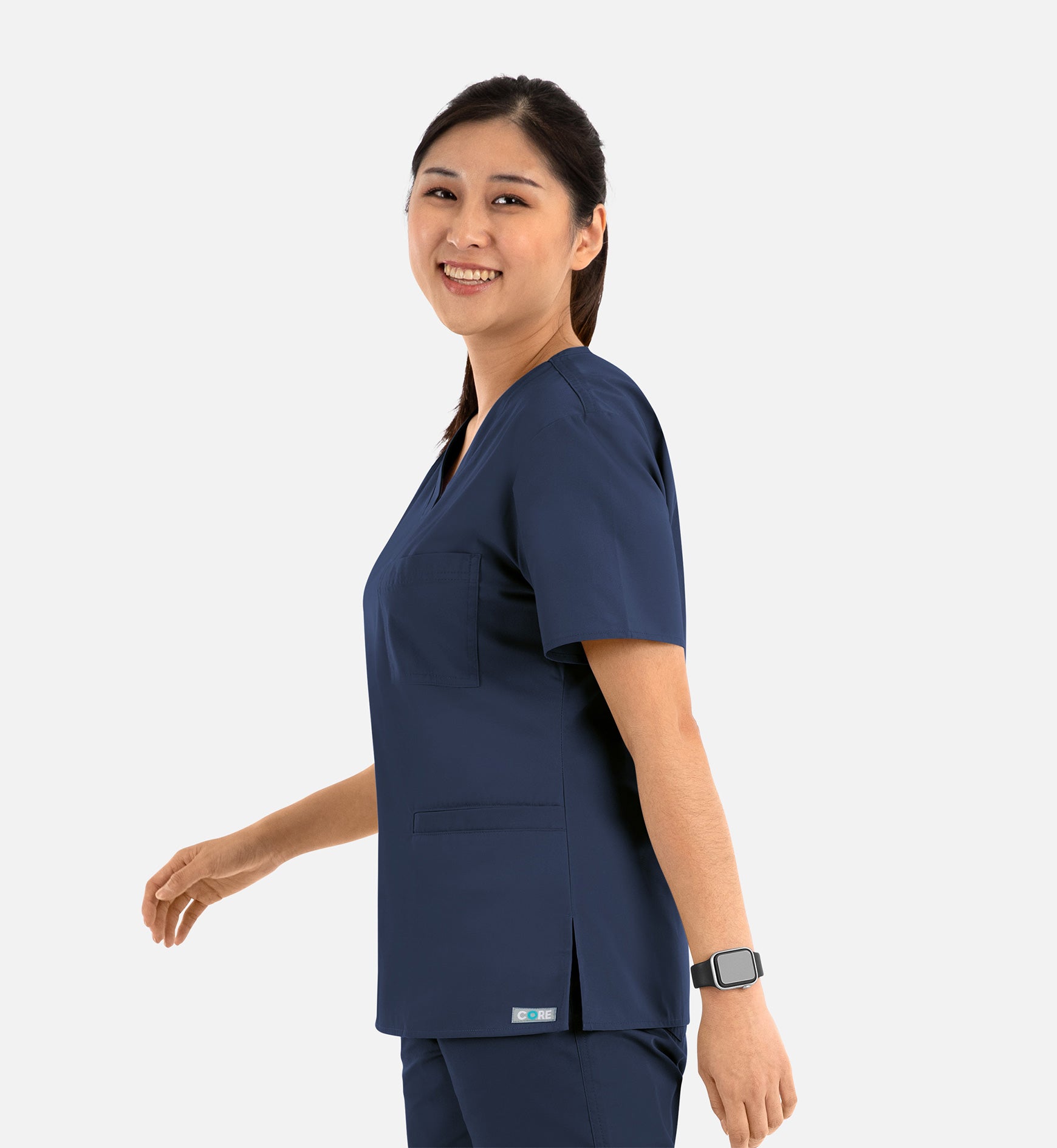 Core 1626 Curved V-Neck Top Navy