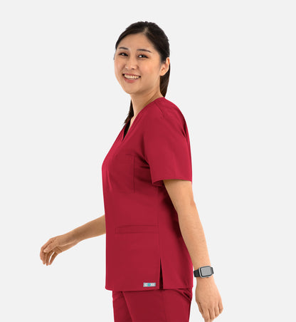 Core 1626 Curved V-Neck Top Red