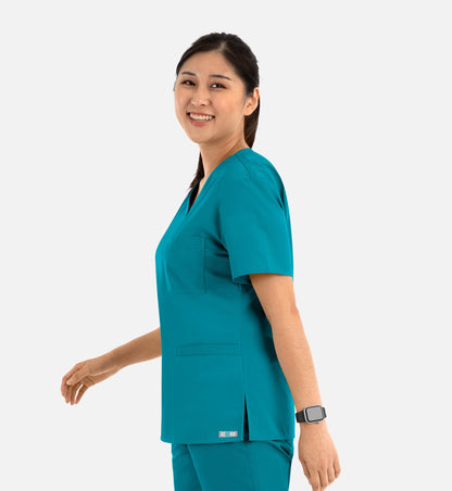 Core 1626 Curved V-Neck Top Teal