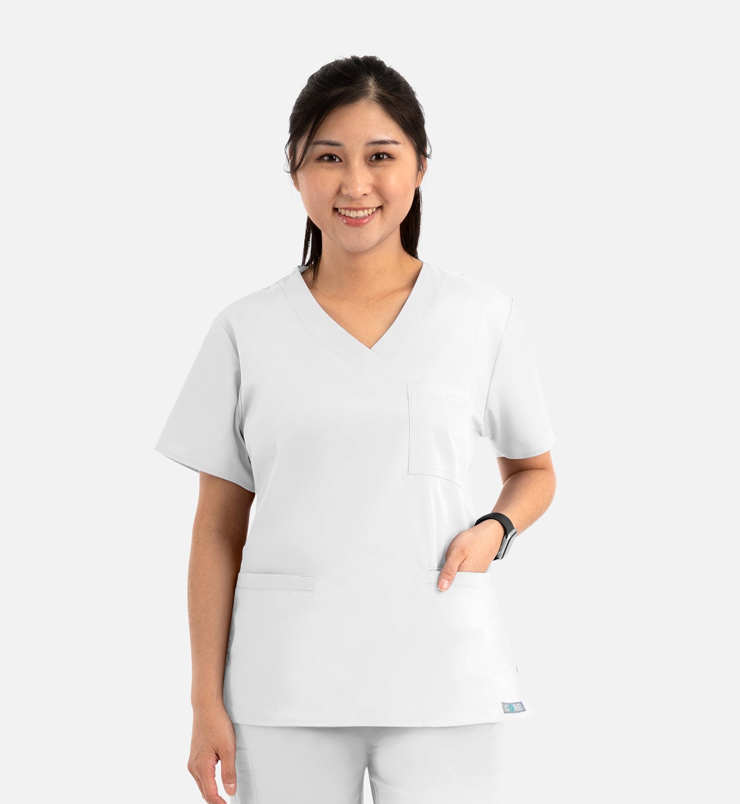 Core 1626 Curved V-Neck Top White