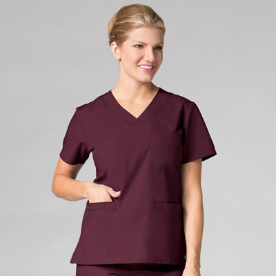 Core 1626 Curved V-Neck Top Wine