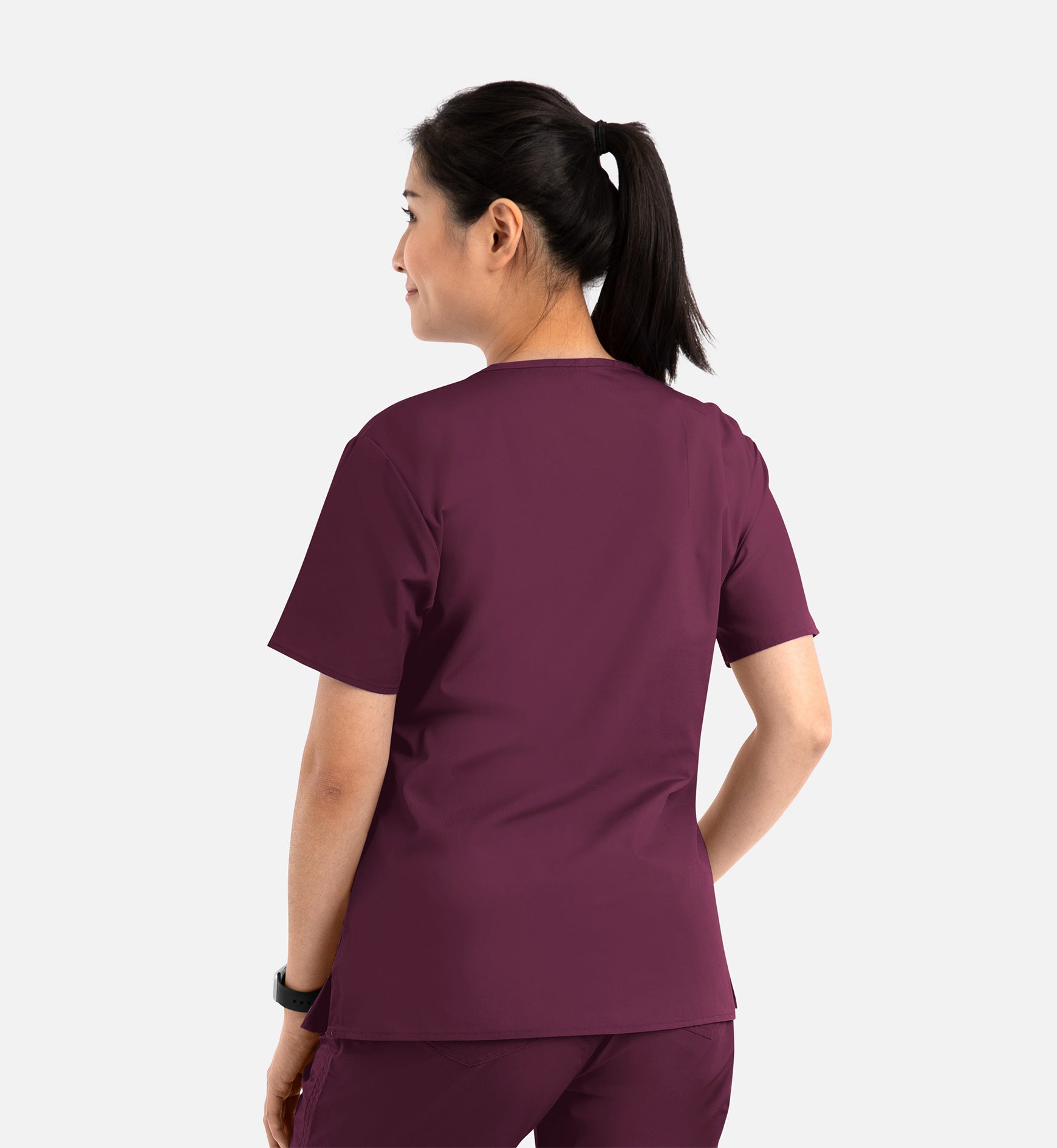 Core 1626 Curved V-Neck Top Wine