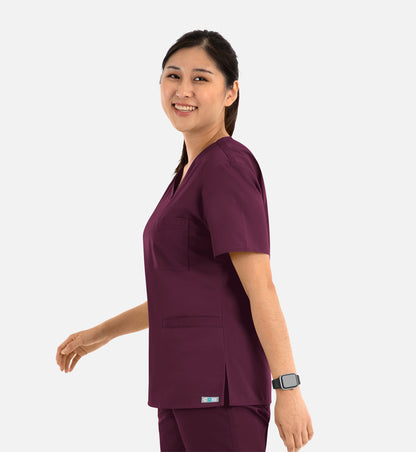 Core 1626 Curved V-Neck Top Wine