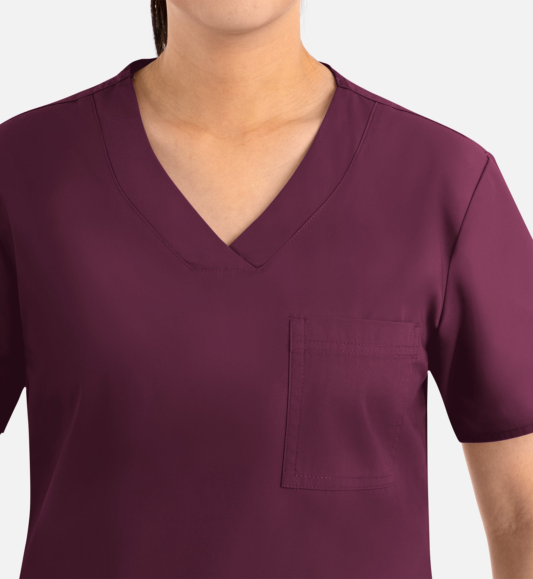 Core 1626 Curved V-Neck Top Wine