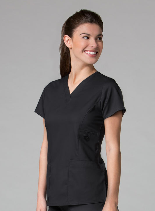 EON 1708 Women’s Multi-Pocket V-neck Top Black