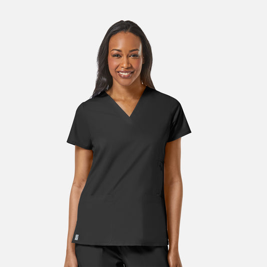EON 1708 Women's Multi-Pocket V-neck Top Black