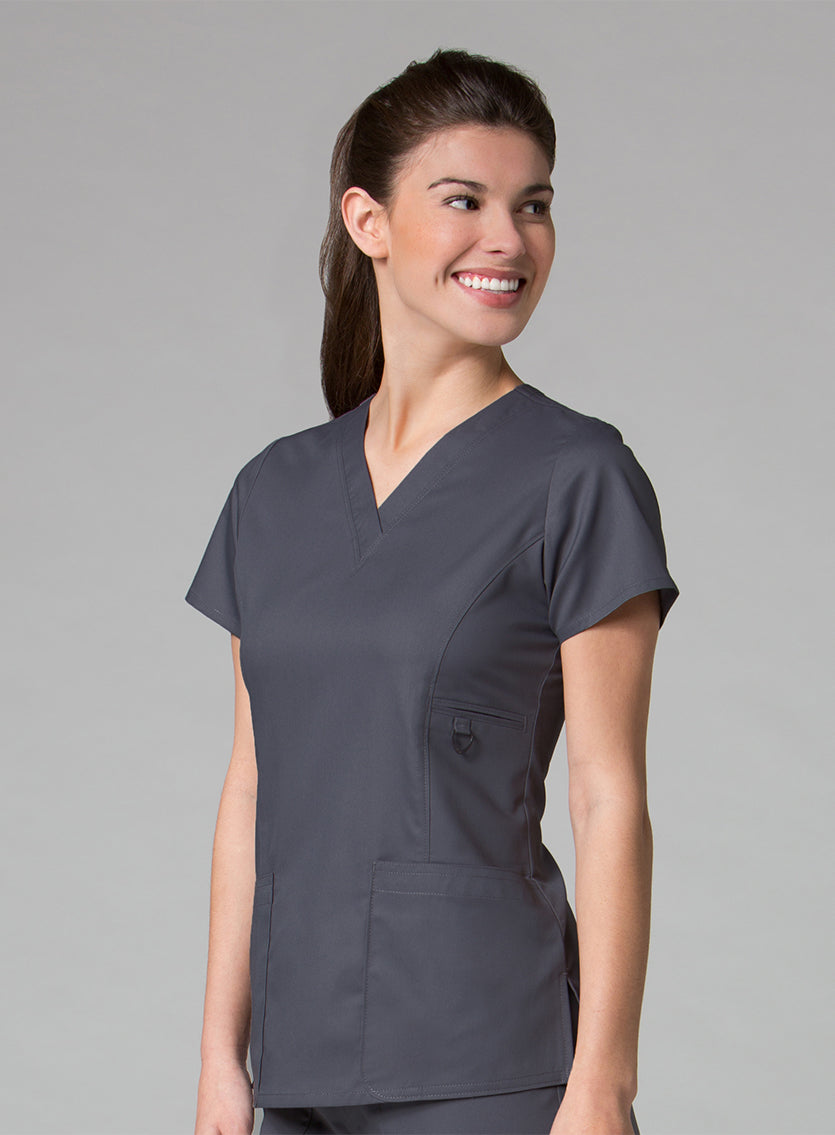 EON 1708 Women’s Multi-Pocket V-neck Top Charcoal