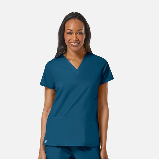 EON 1708 Women's Multi-Pocket V-neck Top Caribbean Blue