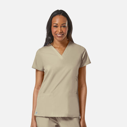 EON 1708 Women's Multi-Pocket V-neck Top Khaki