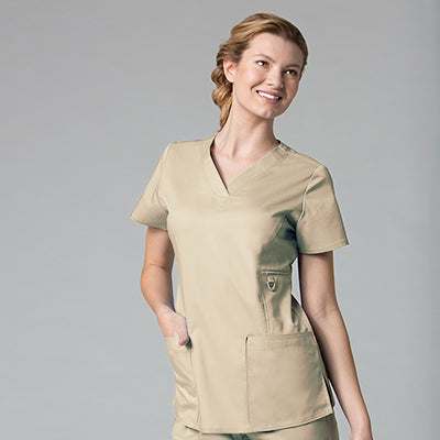 EON 1708 Women’s Multi-Pocket V-neck Top Khaki