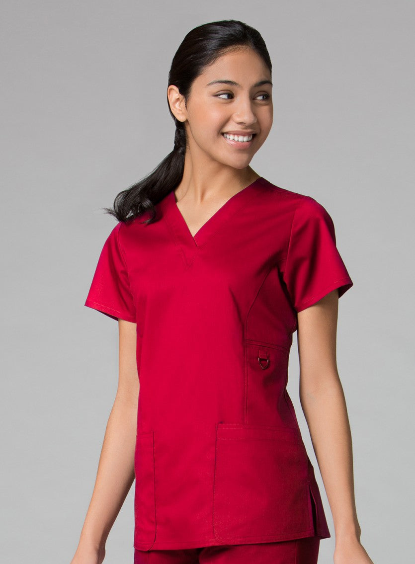 EON 1708 Women’s Multi-Pocket V-neck Top Red