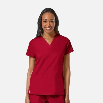 EON 1708 Women's Multi-Pocket V-neck Top Red