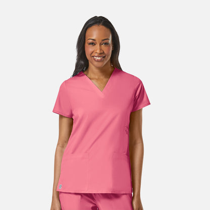 EON 1708 Women's Multi-Pocket V-neck Top Strawberry Pink