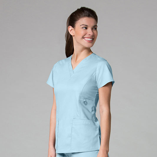 EON 1708 Women’s Multi-Pocket V-neck Top Sky Blue