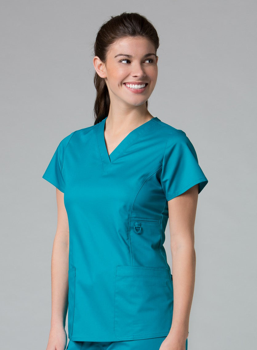 EON 1708 Women’s Multi-Pocket V-neck Top Teal Blue