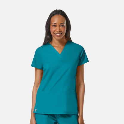 EON 1708 Women's Multi-Pocket V-neck Top Teal Blue