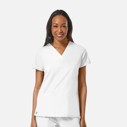 EON 1708 Women's Multi-Pocket V-neck Top White