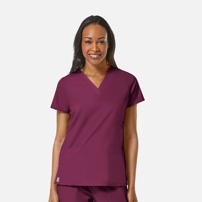 EON 1708 Women's Multi-Pocket V-neck Top Wine