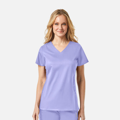 EON 1718 Women's Sporty Mesh Panel Curved V Neck Top Lavender
