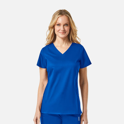 EON 1718 Women's Sporty Mesh Panel Curved V Neck Top Royal Blue