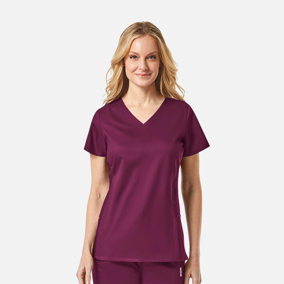 EON 1718 Women's Sporty Mesh Panel Curved V Neck Top Wine