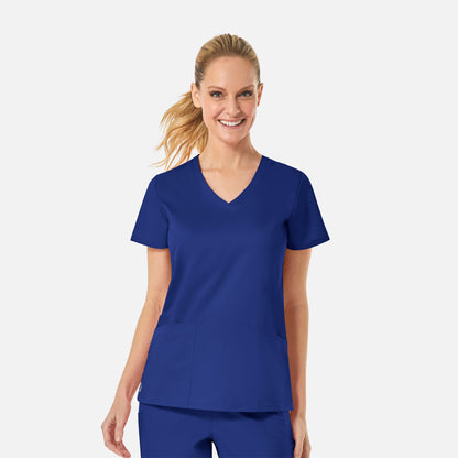 EON 1738 Women's Back Mesh Panel Curved V-Neck Top Galaxy Blue