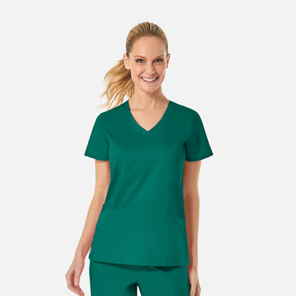 EON 1738 Women's Back Mesh Panel Curved V-Neck Top Hunter