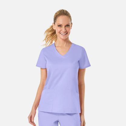 EON 1738 Women's Back Mesh Panel Curved V-Neck Top Lavender