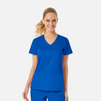 EON 1738 Women's Back Mesh Panel Curved V-Neck Top Royal Blue