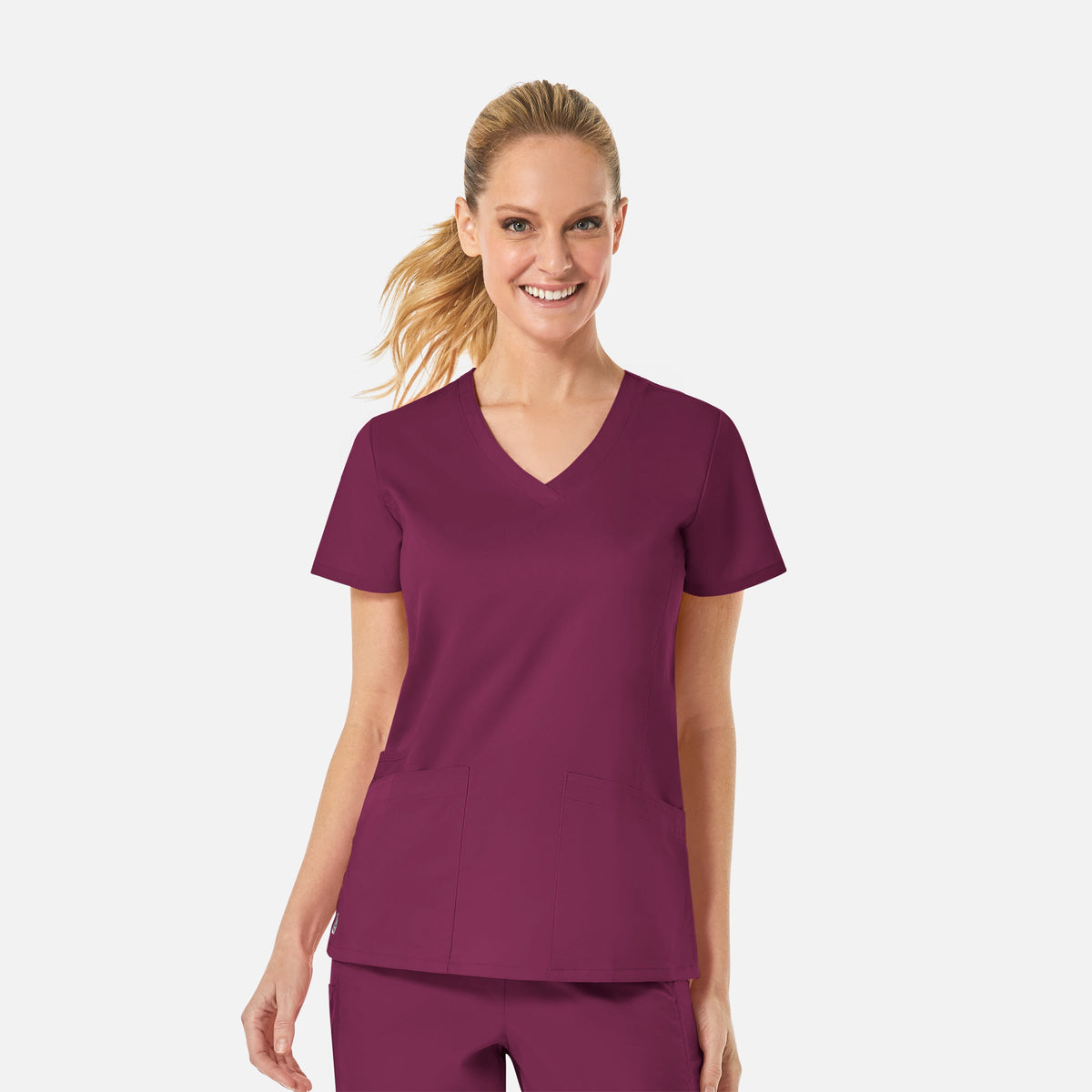 EON 1738 Women's Back Mesh Panel Curved V-Neck Top Wine