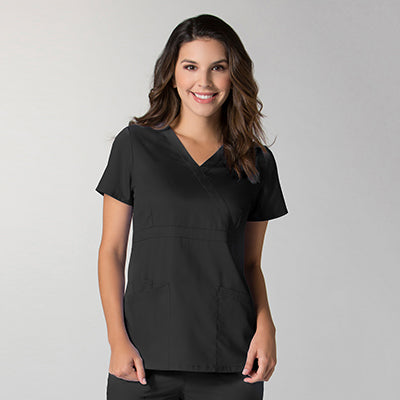 EON 1748 Women’s Mock Wrap Top with Empire Waist Black