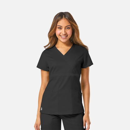 EON 1748 Women's Mock Wrap Top with Empire Waist Black