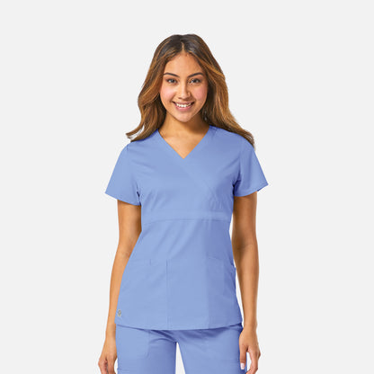EON 1748 Women's Mock Wrap Top with Empire Waist Ceil Blue