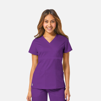 EON 1748 Women's Mock Wrap Top with Empire Waist Eggplant