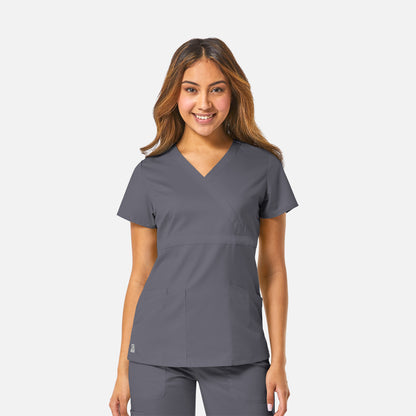 EON 1748 Women's Mock Wrap Top with Empire Waist Pewter