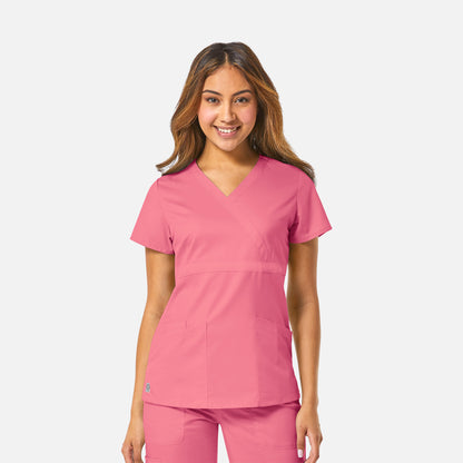 EON 1748 Women's Mock Wrap Top with Empire Waist Strawberry Pink