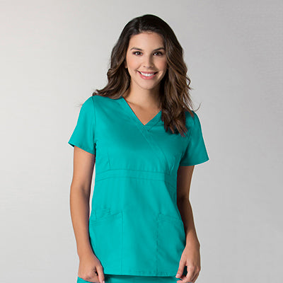 EON 1748 Women’s Mock Wrap Top with Empire Waist Teal Blue