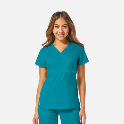EON 1748 Women's Mock Wrap Top with Empire Waist Teal Blue