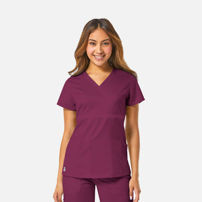EON 1748 Women's Mock Wrap Top with Empire Waist Wine