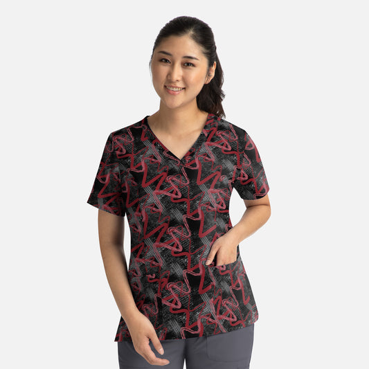 Maevn 1767 Printed Curved V-Neck Scrub Top