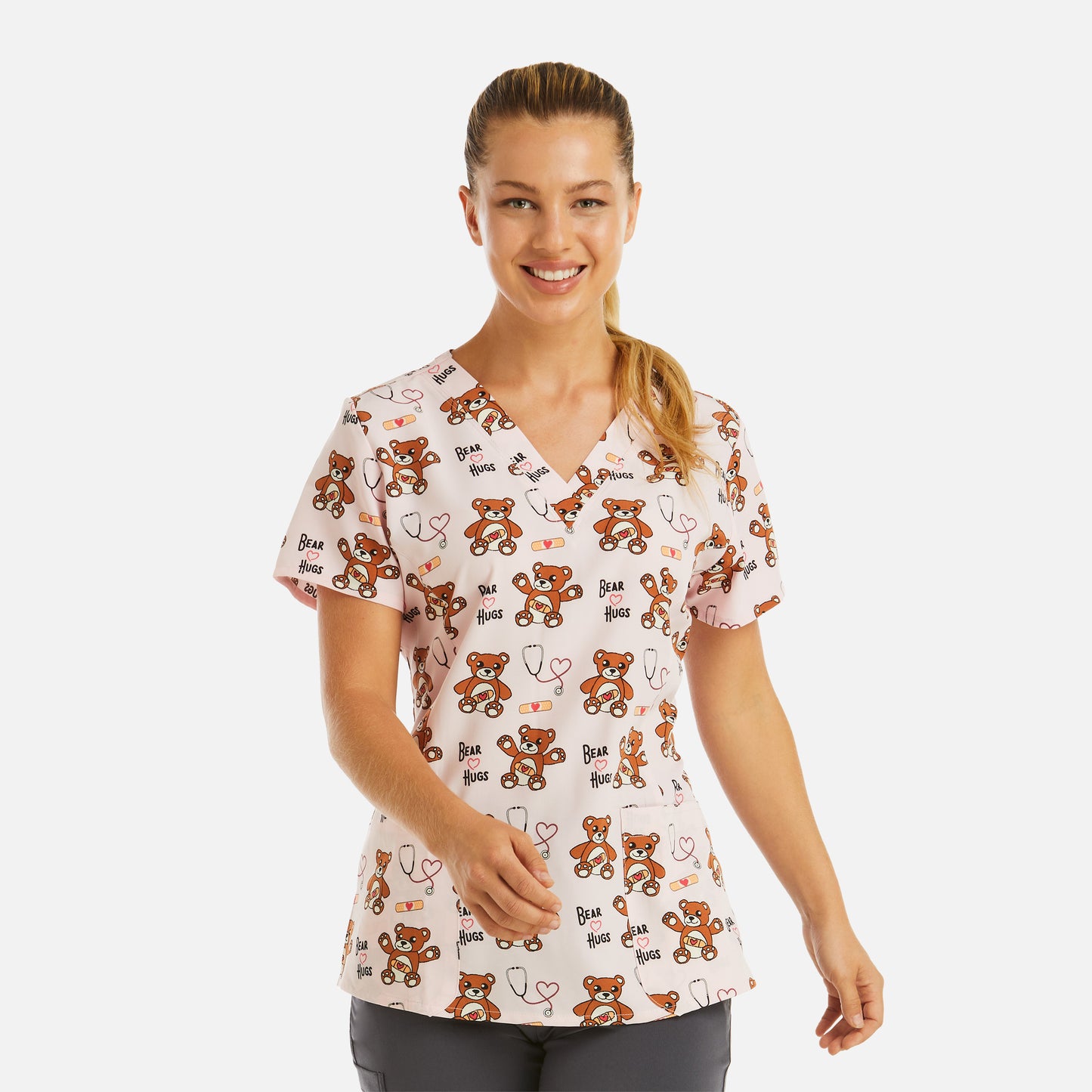 Maevn 1767 Printed Curved V-Neck Scrub Top