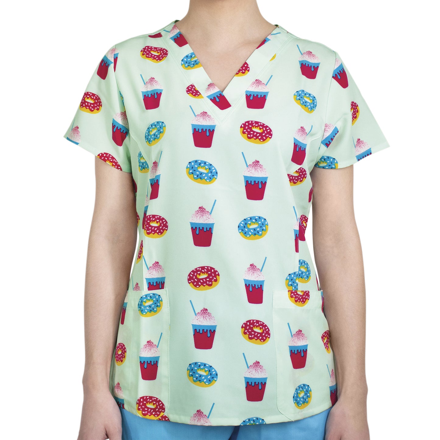 Maevn 1767 Printed Curved V-Neck Scrub Top