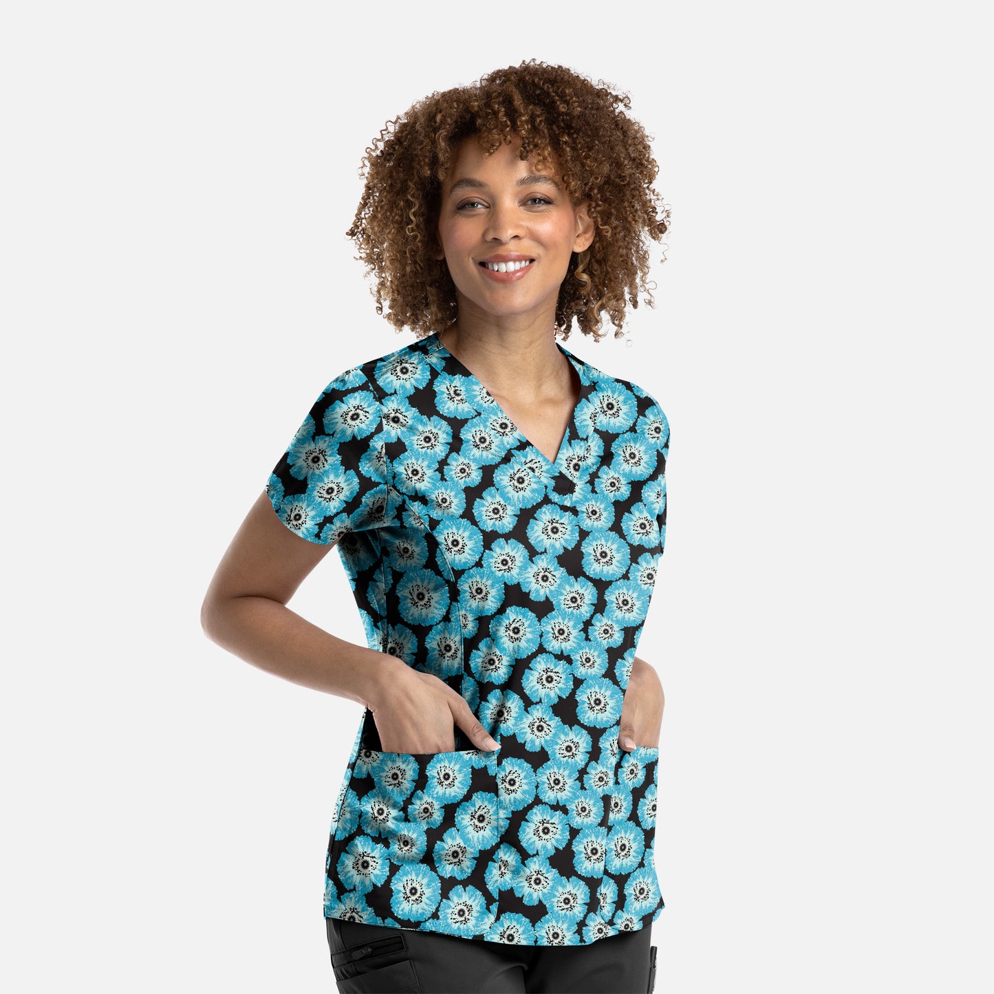 Maevn 1767 Printed Curved V-Neck Scrub Top