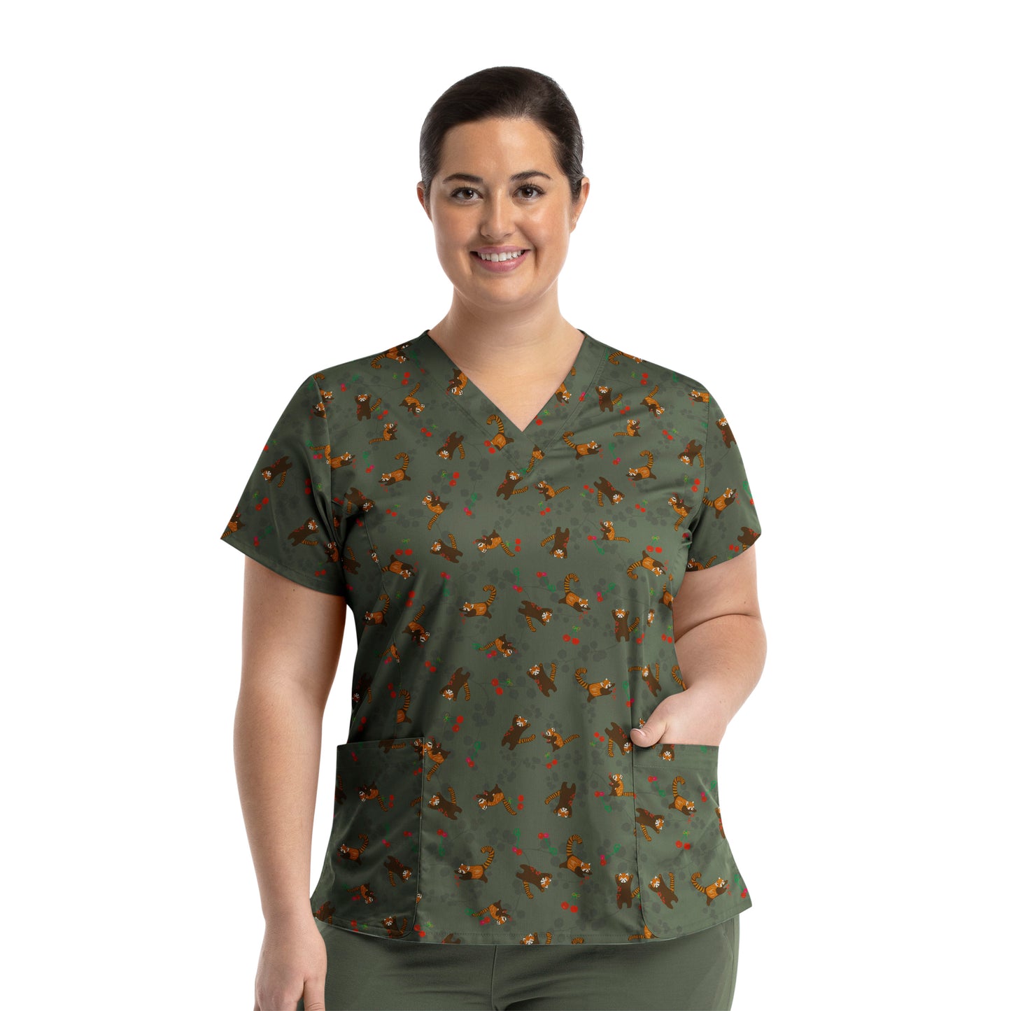 Maevn 1767 Printed Curved V-Neck Scrub Top