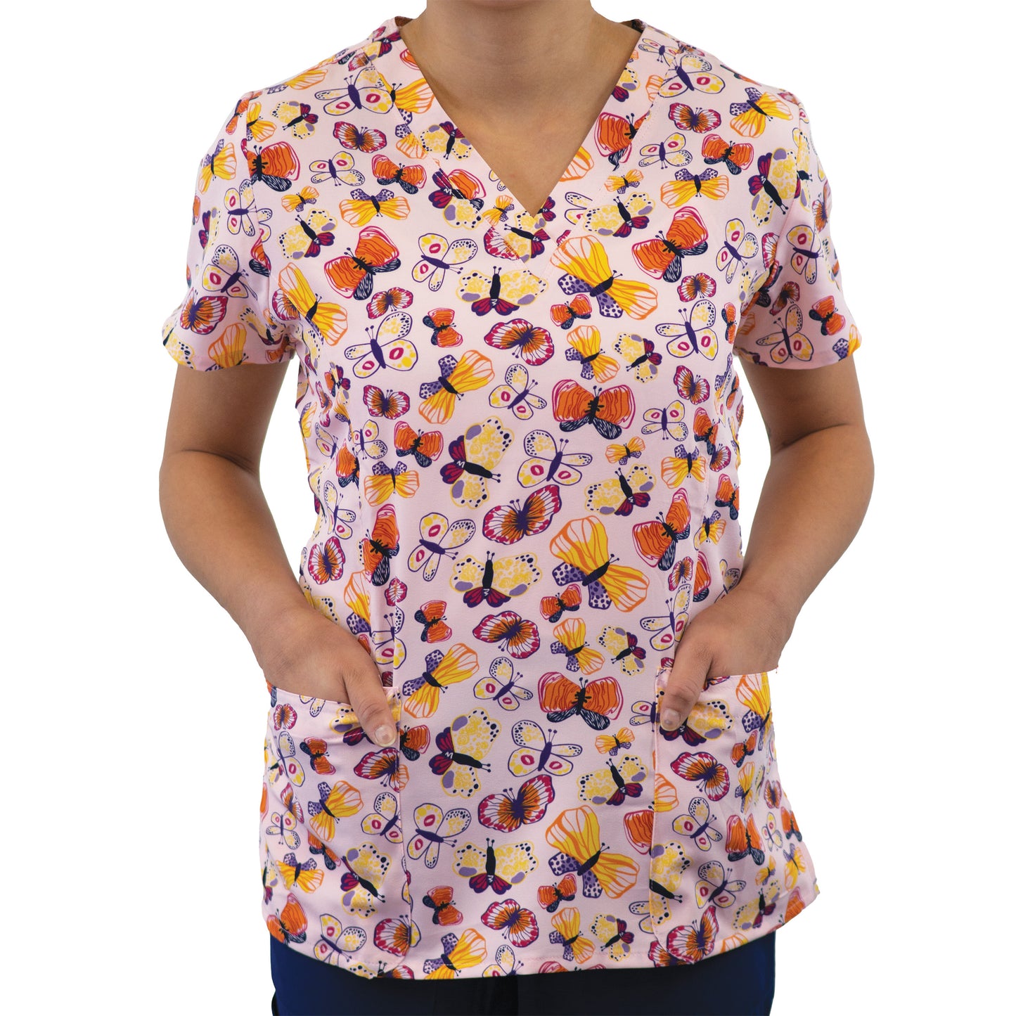 Maevn 1767 Printed Curved V-Neck Scrub Top