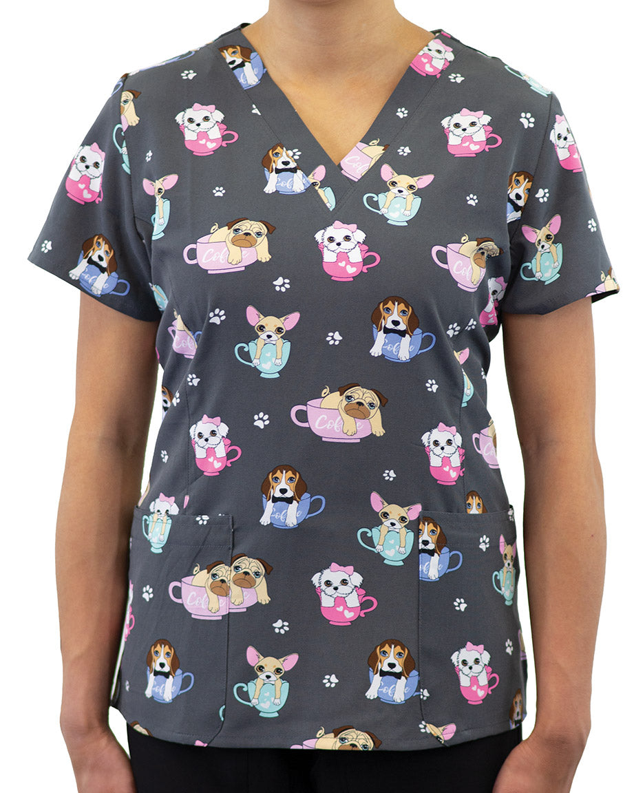 Maevn 1767 Printed Curved V-Neck Scrub Top