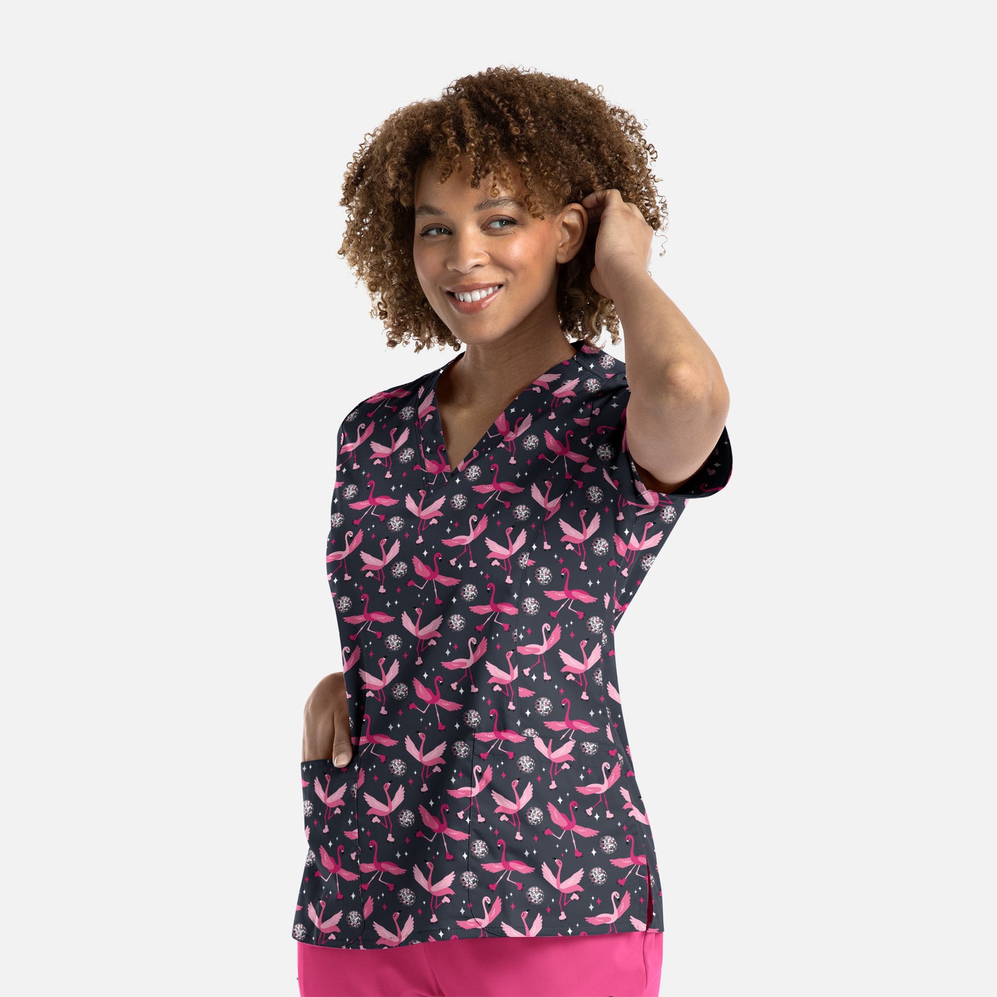 Prints 1767 Printed Curved V-Neck Top Disco Daze