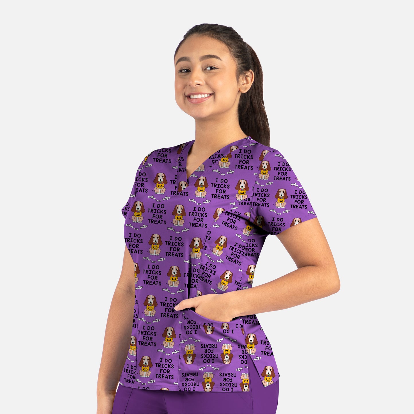 Maevn 1767 Printed Curved V-Neck Scrub Top